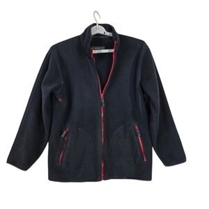 Bison Black zip up Fleece Jacket with Red Accents